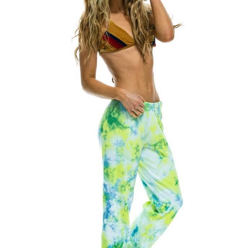 Aviator Nation Tie-Dye Wide Leg Pants - Blue and Green